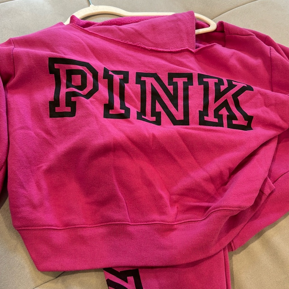 Pink Victoria secret fuscia off the shoulder sweat suit